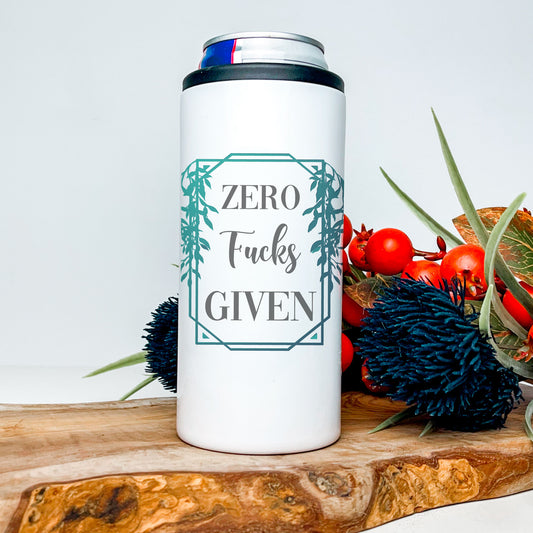 Zero Fucks Given 12oz. Skinny Stainless Can Cooler